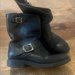 Black Leather Buckle Boots